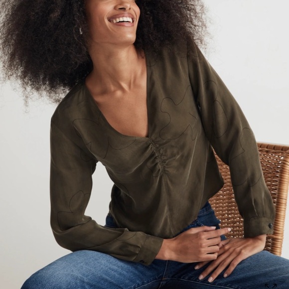 New! Madewell brushed ruched front Top green 35284 - Picture 1 of 16